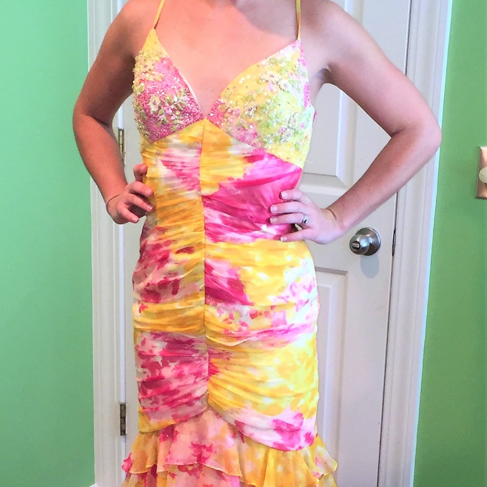 Yellow Tie-Die prom dress